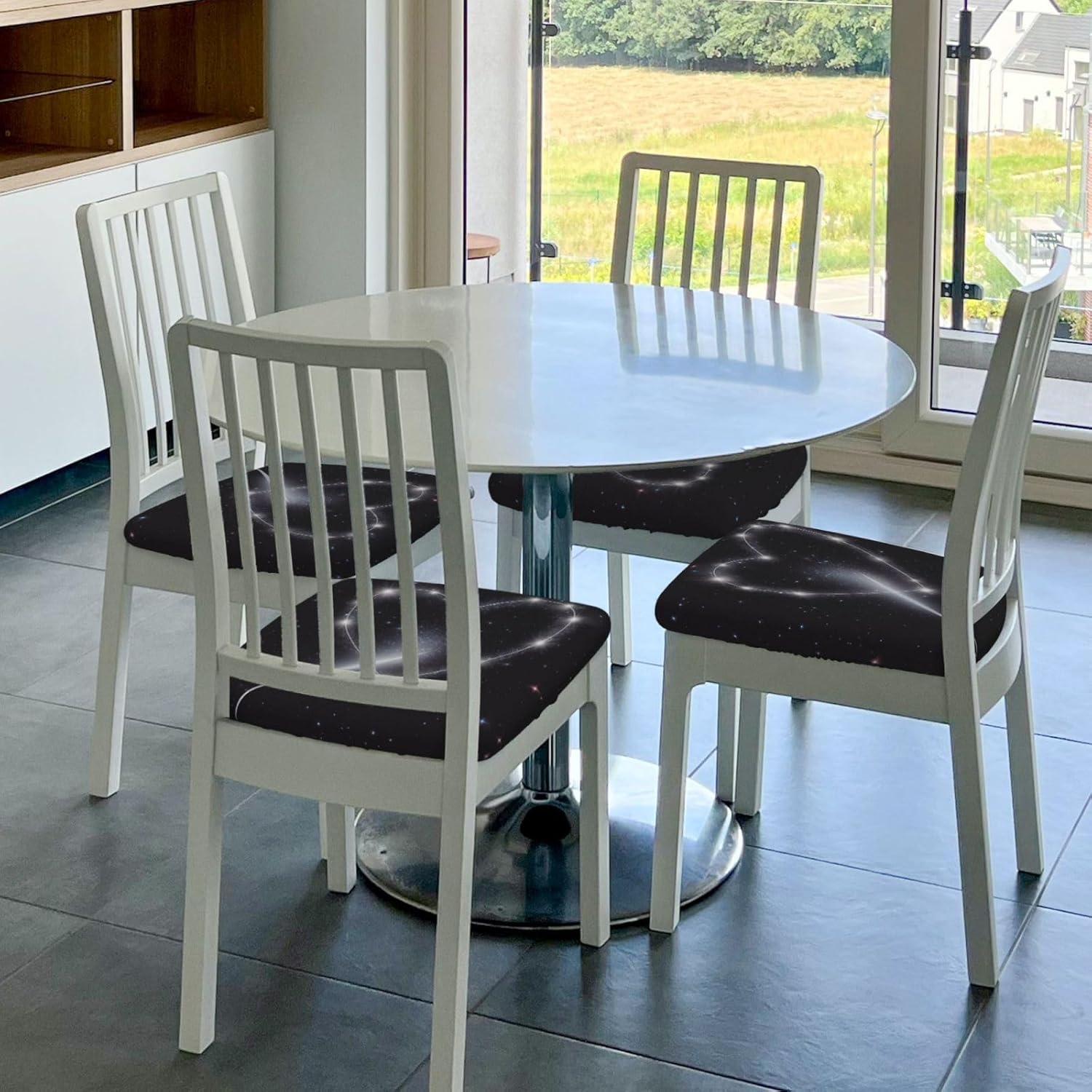 Shooting Star Heart Print Square Cushion Covers 6 Pcs Set Elastic Non-Slip Seat Cushion Slipcovers Pet Furniture Protectors for Chair, Sofa