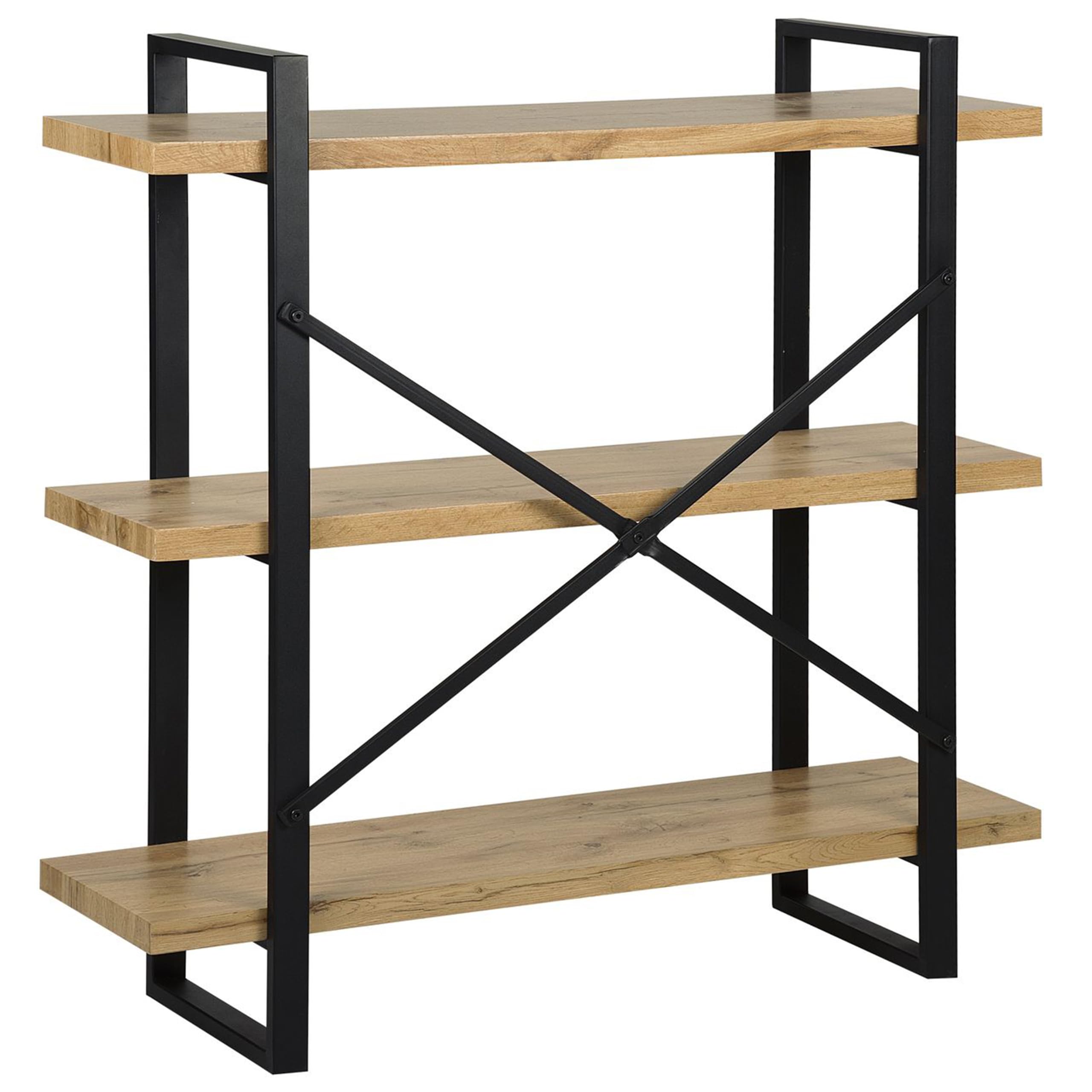 Bibliothèque Ouverte à 3 Niveaux en Bois Clair Cadre métallique Noir Timber