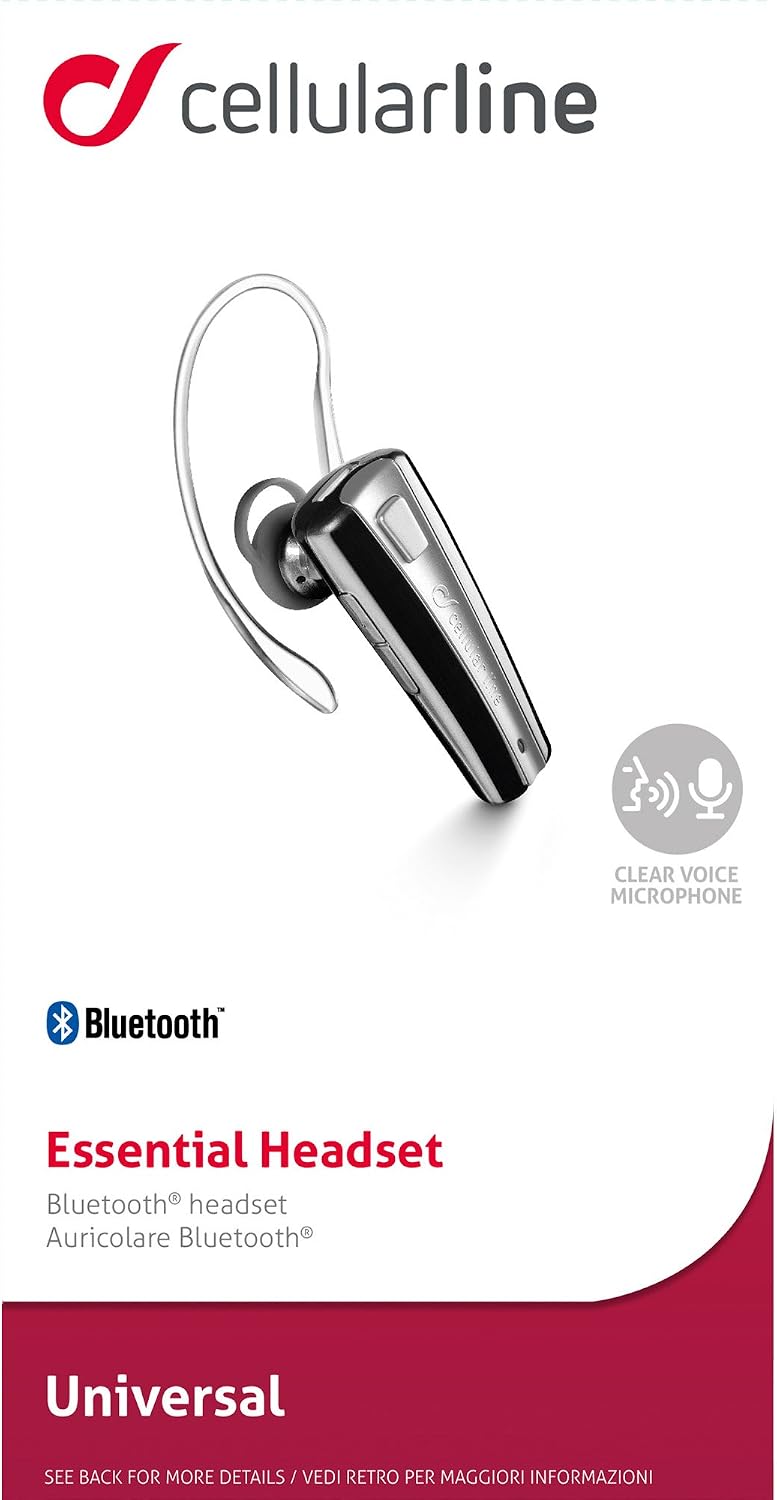 Cellularline BTC7 Essential - Auricolare Bluetooth con gancio esterno,  colore: Nero : Amazon.it: Elettronica