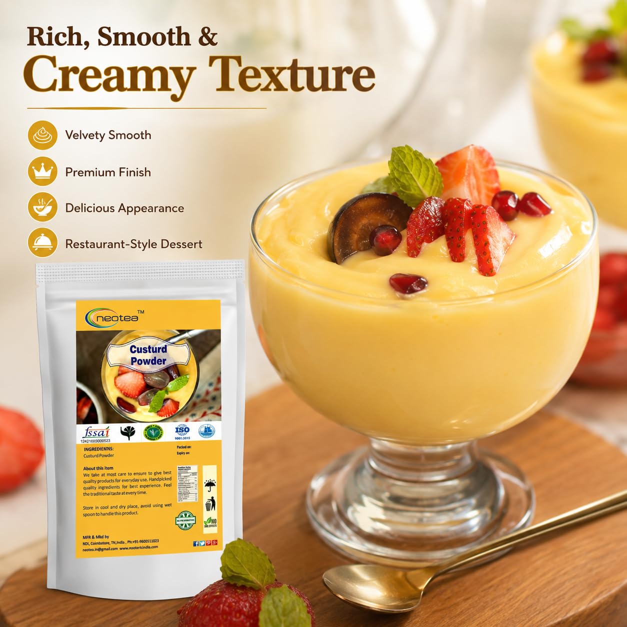 Neotea Custard Powder (500g) – Vanilla Flavor Powder for Baking & Desserts, Ideal for Cakes, Jams, Jellies, Cookies, Ice Creams, Puddings & More – Perfect for Making Smooth, Creamy Treats, Versatile Ingredient for Home Bakers & Dessert Lovers 4
