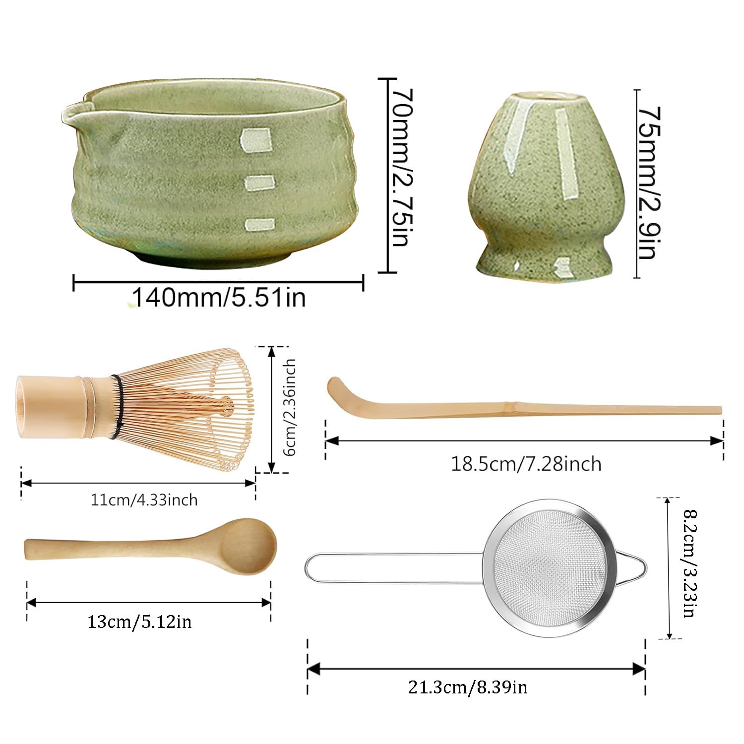 6 Piece Matcha Tea Set,Matcha Besen Set, with Matcha Whisk, Broom,Matcha Schale,Matcha Bowl with Spout,Matcha Besen Halter,Bamboo Spoon,Perfect Matcha Starter Set,Japanisches Tee-Set