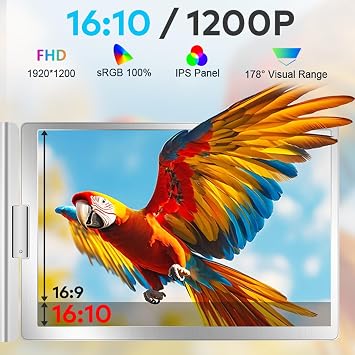 Docooler 14in Laptop Screen Extender 1200P FHD 16:10 Portable Quad Monitor 1 Cable for 3 Screens Folding Monitor Extender for 12-17.3in Laptops