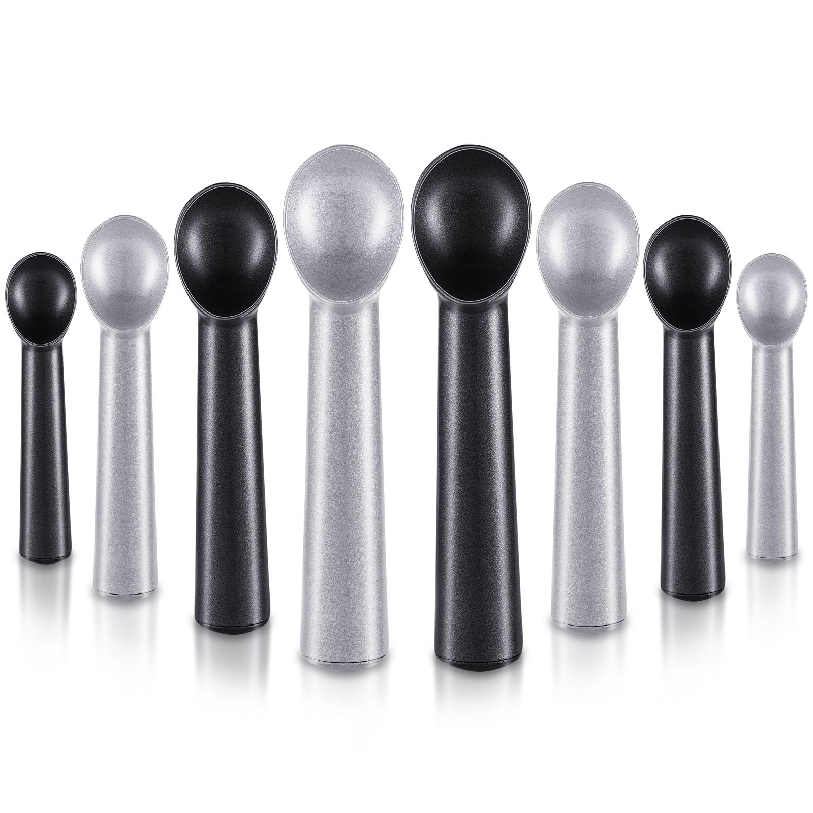 Gejoy 8 Pcs Ice Cream Scoop 7 Inch Nonstick Anti Freeze Ice Cream Scooper Aluminum Design Dessert Spoon for Gelatos Frozen Yogurt Fruit Sundaes Sorbet Almond Cookie Dough (Black and Silver)