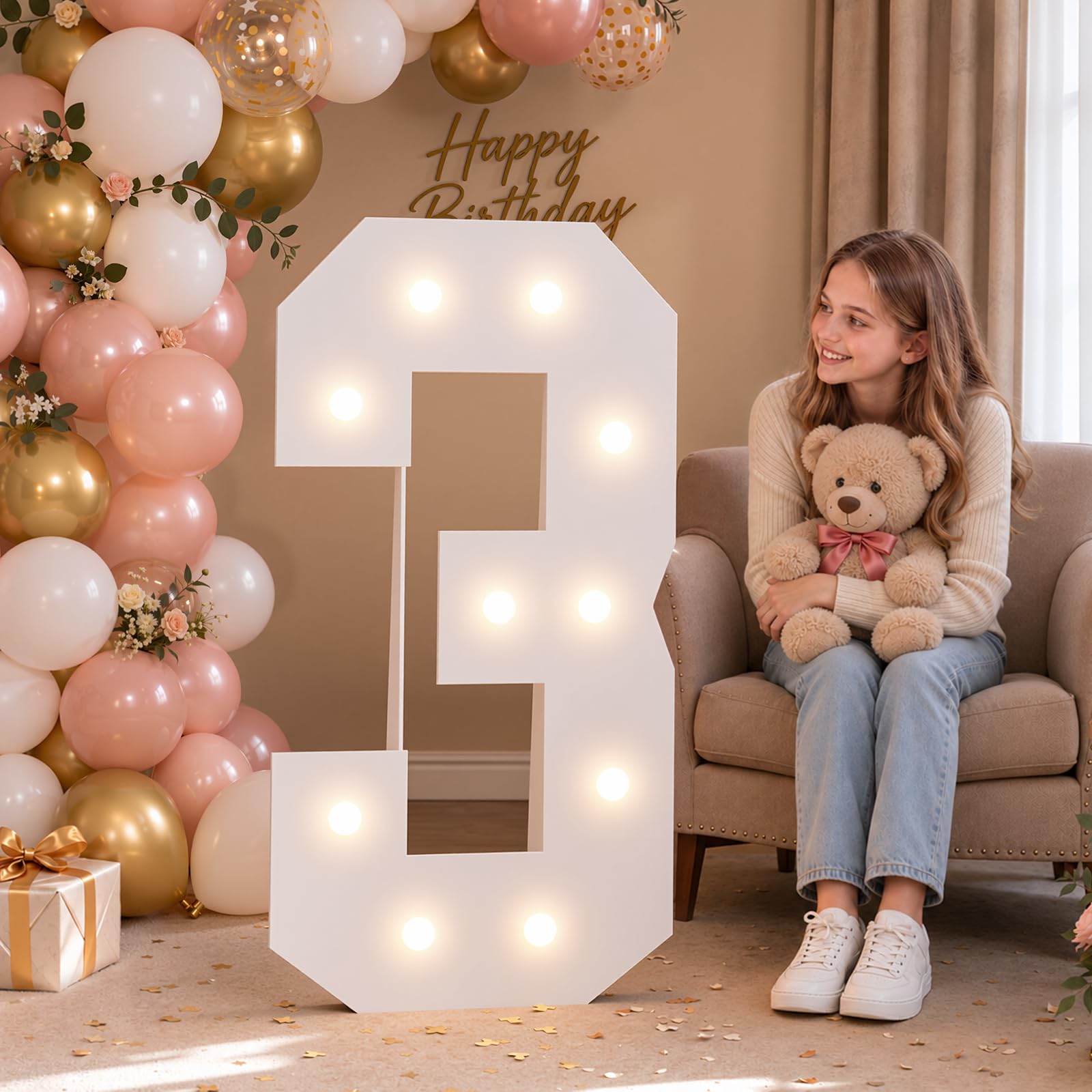 4FT Marquee Number 3 Warm Light Quick Setup Birthday Decorations