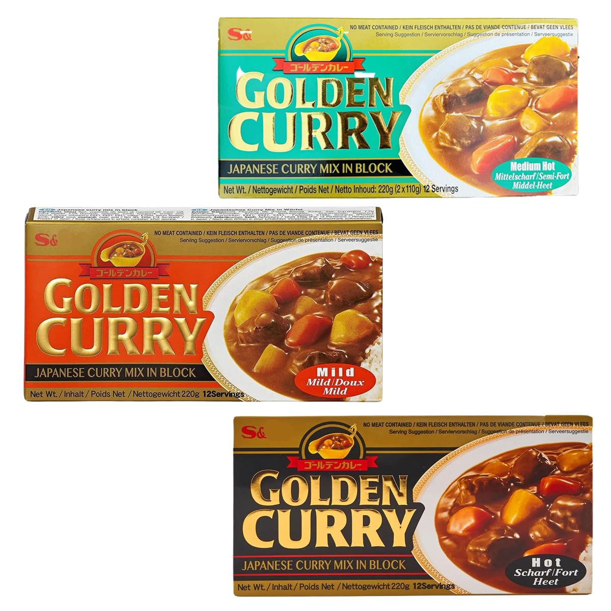YIJIA Golden Curry Mild Medium Hot Mix Hot 3x220 gr