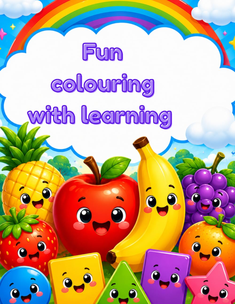 Fun colouring with learning: Educational Coloring Book for Toddlers to Learn Shapes, Numbers, and Fruits