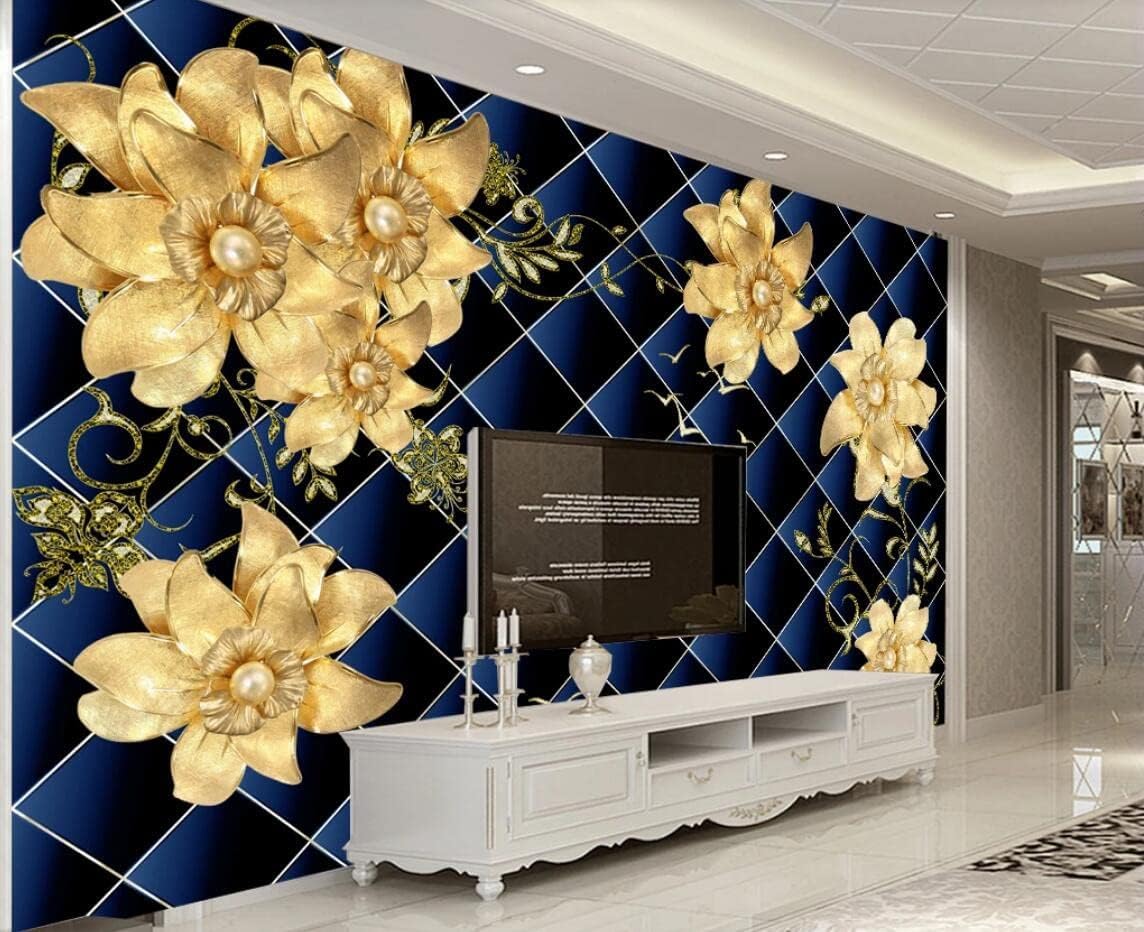 Soie gaufrée haut de gamme pour ce papier peint 3D Fleur D'Or élégant