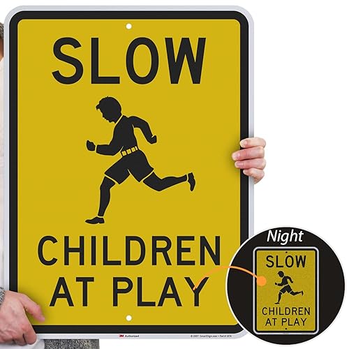 Miniatura 7 de SmartSign Letrero de metal "Slow - Children At Play" de 24 x 18 pulgadas, aluminio de 80 mil, material reflectante laminado de grado ingeniero 3M,