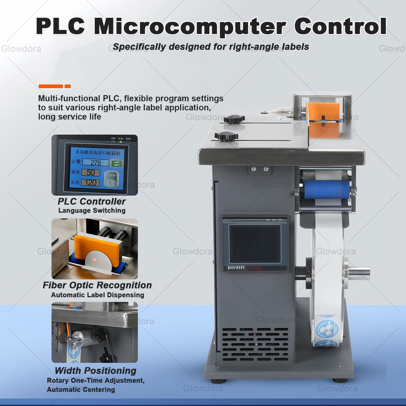 Aplikator etykiet, regulowane automatyczne etykietowanie, cyfrowy ekran dotykowy, dokładność ± 0,5 mm, 15-30 szt./min, wysoka prędkość do pakowania, kosmetyków i elektroniki