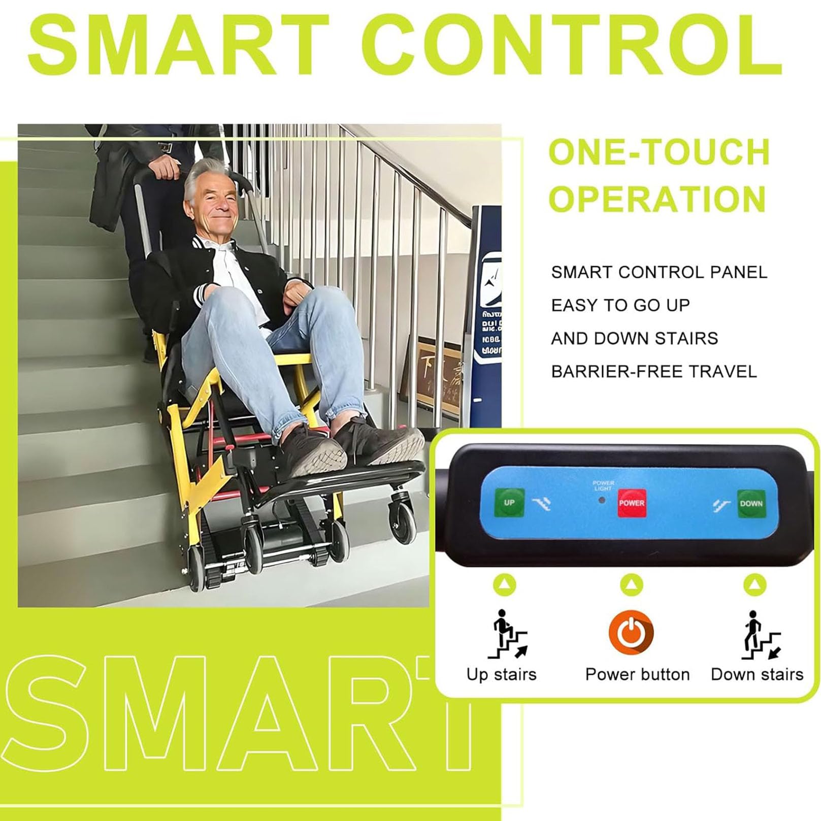 Silla de ruedas eléctrica para subir escaleras, capacidad de carga de 370 libras, elevador portátil motorizado para ancianos, incluye batería de litio