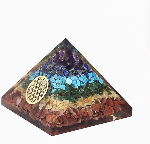 Miniatura 5 de Pirámide de cristal de orgón de siete chakras con símbolo de flor de vida, colgante de coche de 7 chakras y collar con colgante de orgón para