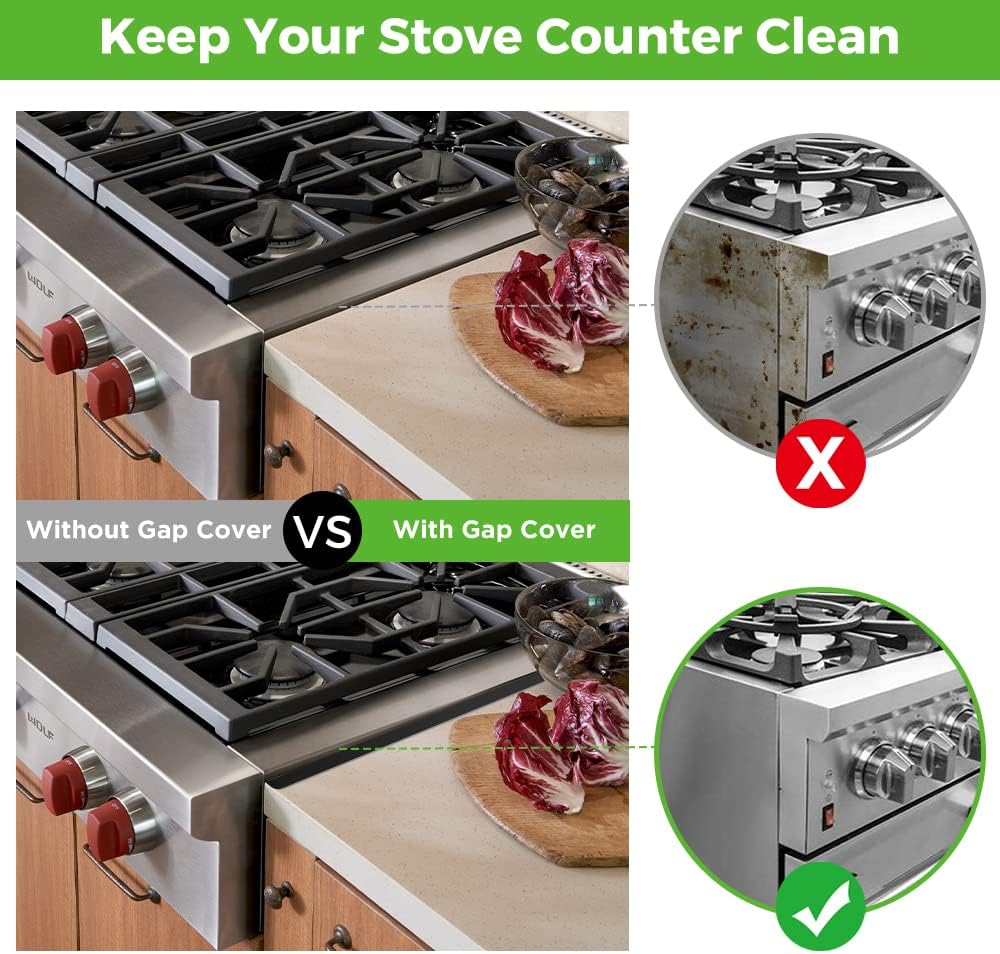 Stove Gap Covers,Stove Gap Filler, Range Trim Kit, Stove Gap Guards, Heat Resistant and Easy to Clean （Aluminum Black 23.4 in.）