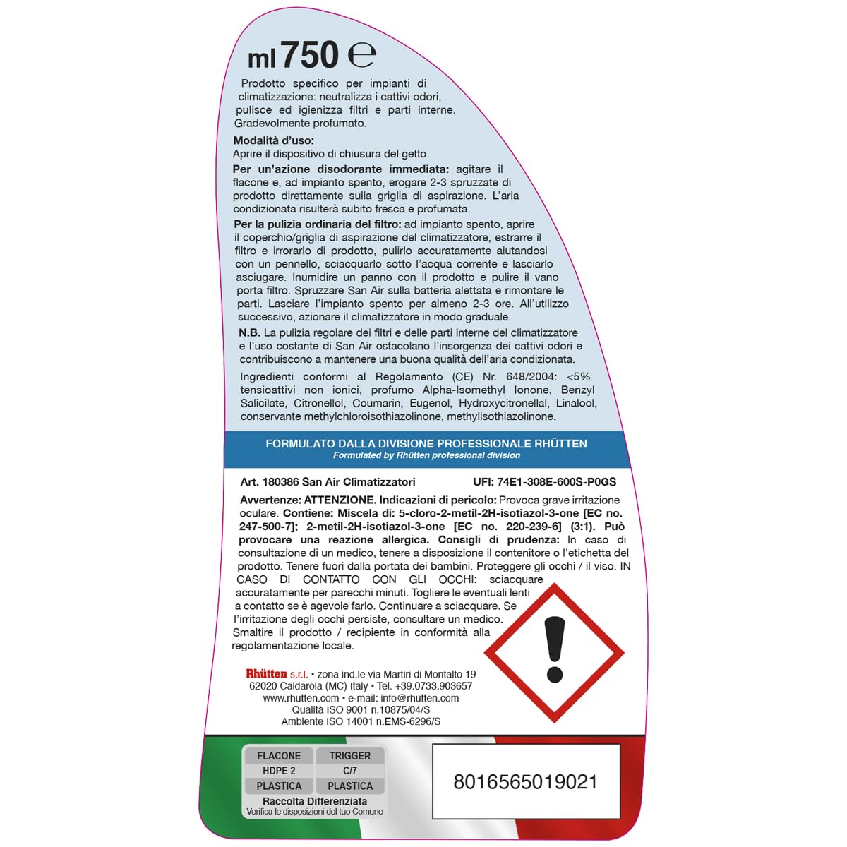 San Air Detergente Igienizzante Climatizzatori, Filtri, Componenti, Unità Esterna, Elimina Cattivi Odori, 750ml spray no gas