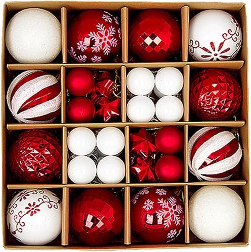 Esferas decorativas de Navidad, 44 bolas colgantes de 2.361.18 pulgadas, 9 estilos, ciervos, copos de nieve, bolas de Navidad para árbol de Navidad,