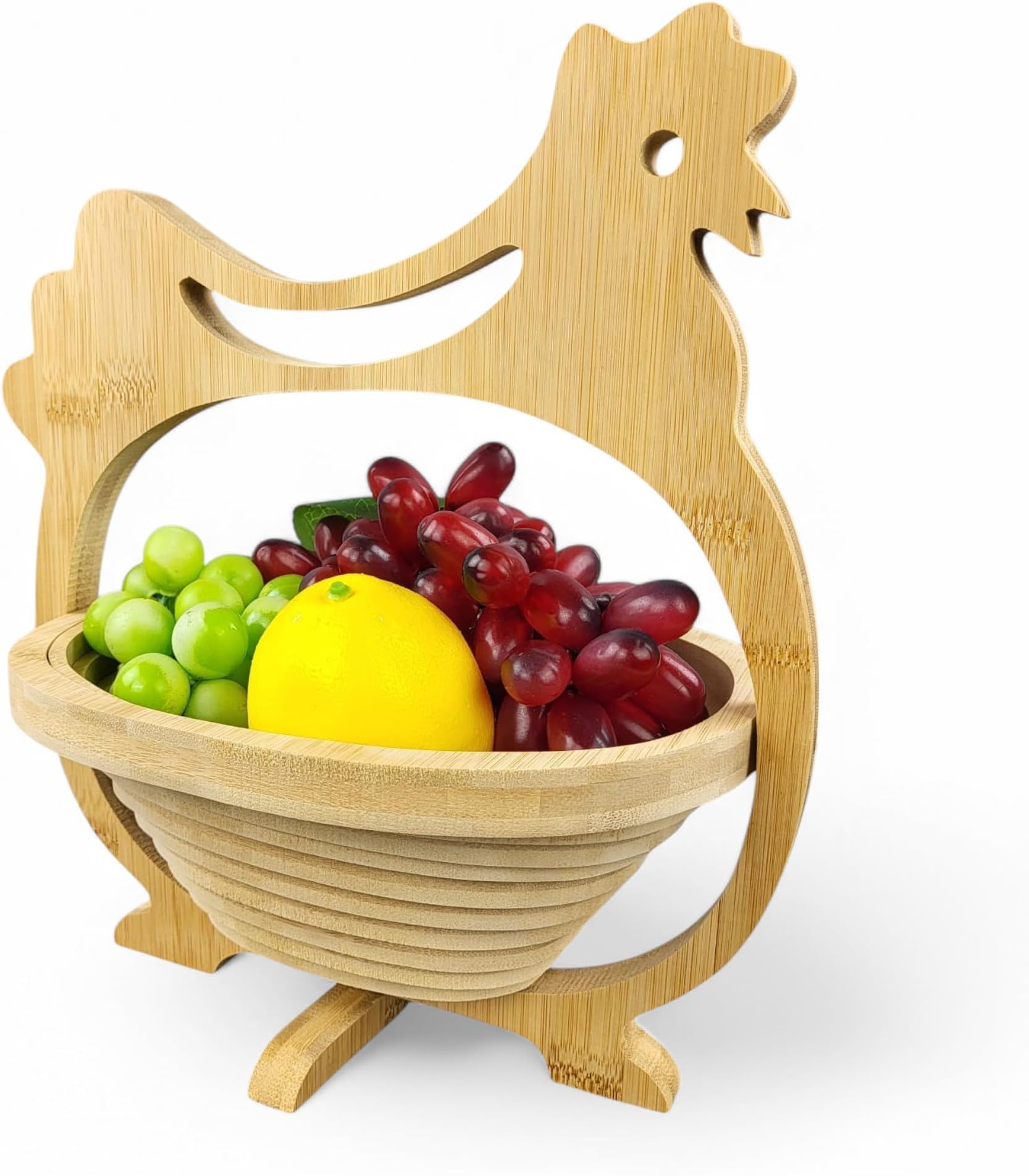 GMMH Foldable Basket Bamboo Decorative Bowl, Fruit Bowl, Wood Chicken 6
