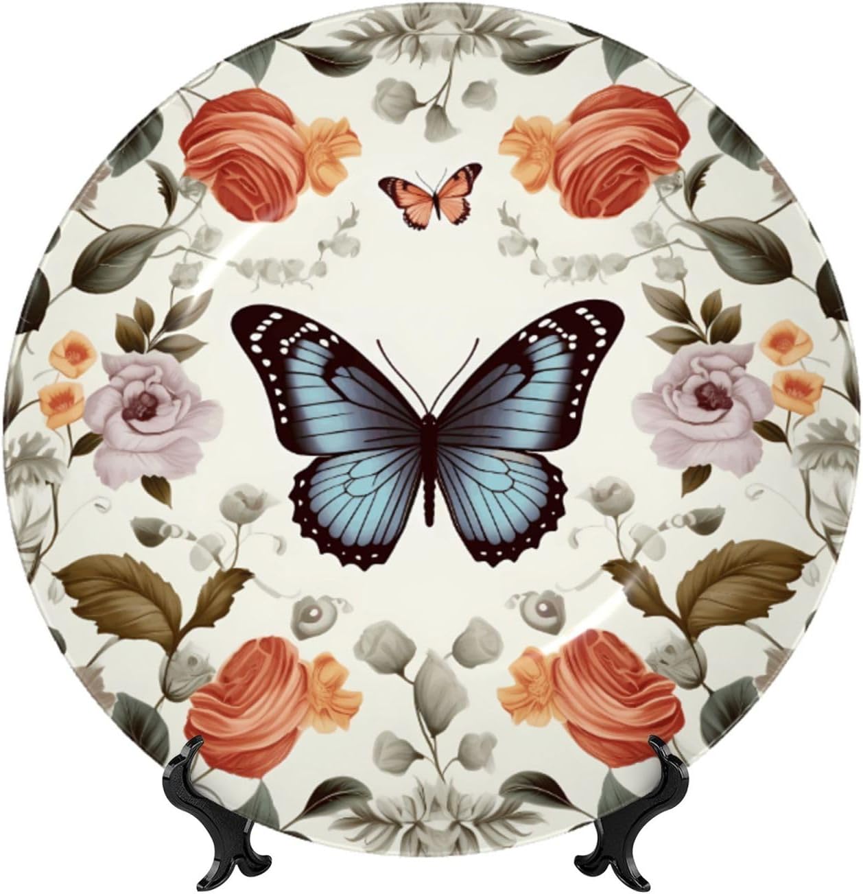 Decorative Plate Art Crafts Bone China Decorative Plate with Display Rack Souvenir Wall Decor Ceramic Ornaments Dinner Plates Ceramic Decoratives Plates for Home Office 10in