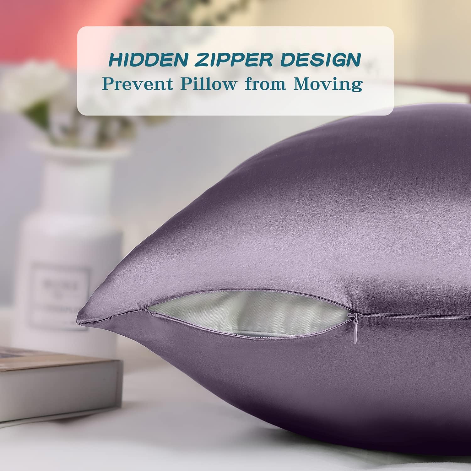 TIBOON Silk Pillowcase for Hair & Skin, 100% 19 Momme Real Mulberry Silk Zippered Pillowcase, 1 Pack (A-Lilac Purple, Standard 20''×26''): Kitchen & Dining