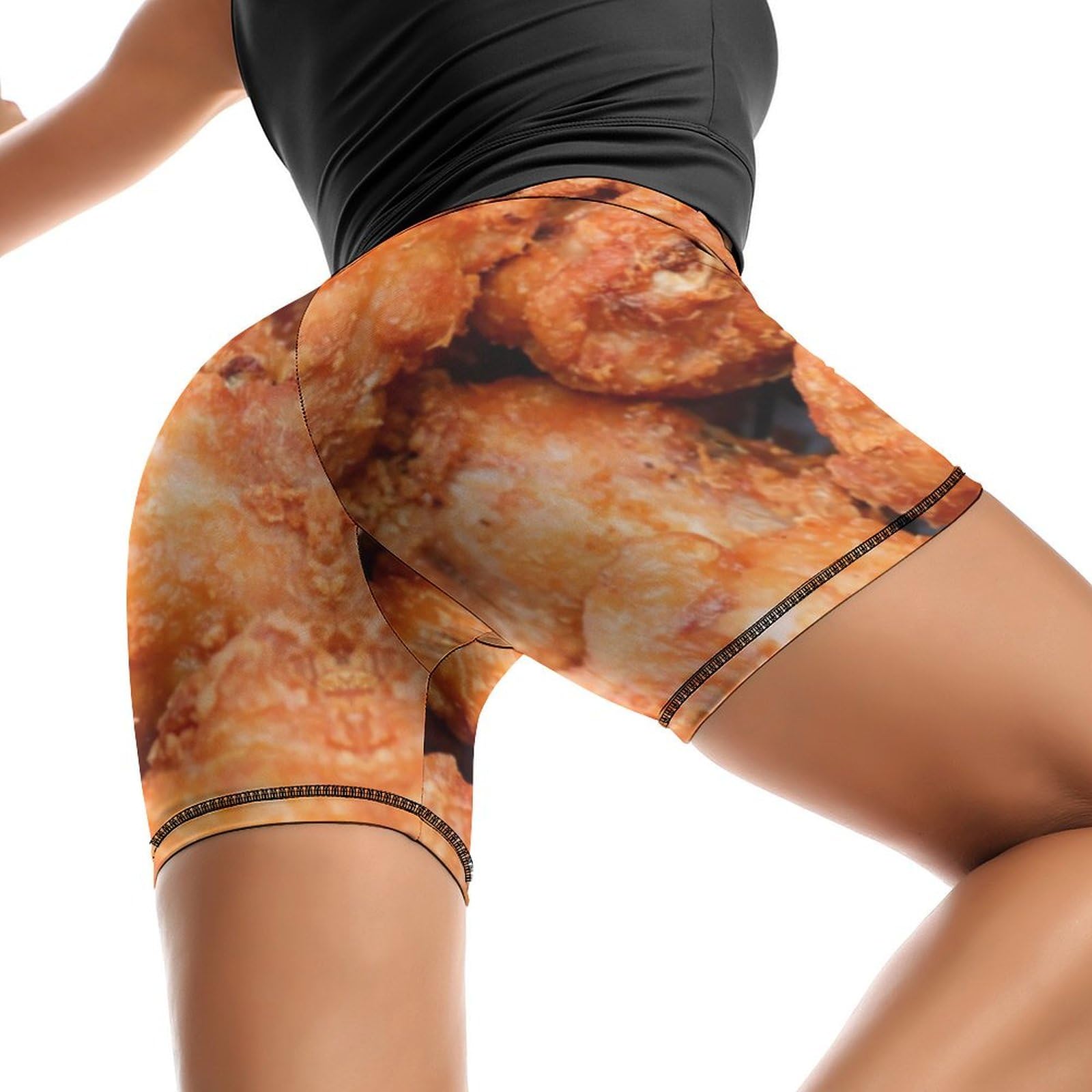 JYYAU Beer and Fried Chicken Legs High Waist Yoga Shorts for Women Athletic Shorts Leggings Running Pants Black