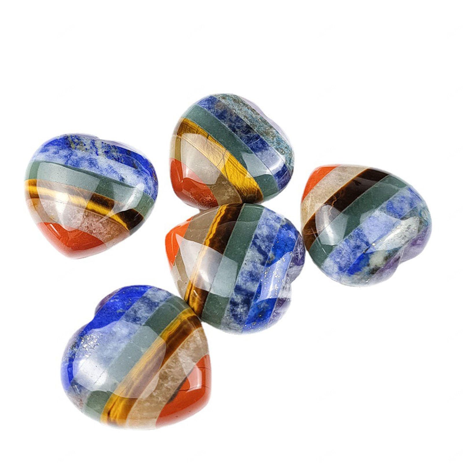 5 Piedras de Cristal de Corazón. 7 Cristales de Chakra Piedra de Preocupación de Palma de Cristal Curativo - Piedras Preciosas en Forma de Amor Pulidas Naturales