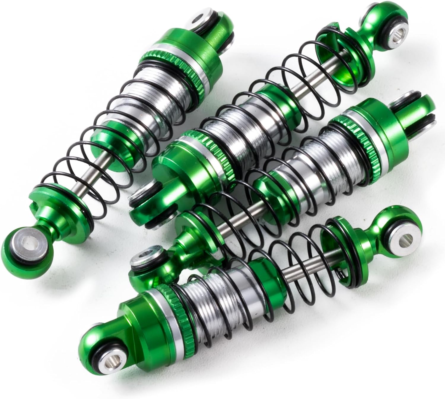 4Pcs JGGZONE All Aluminum Front & Rear Shocks Assembled Threaded Oil-Filled Damper Shocks with Spring for 1/18 RC Crawler FMS FCX18 LC80 Upgrade (Green)
