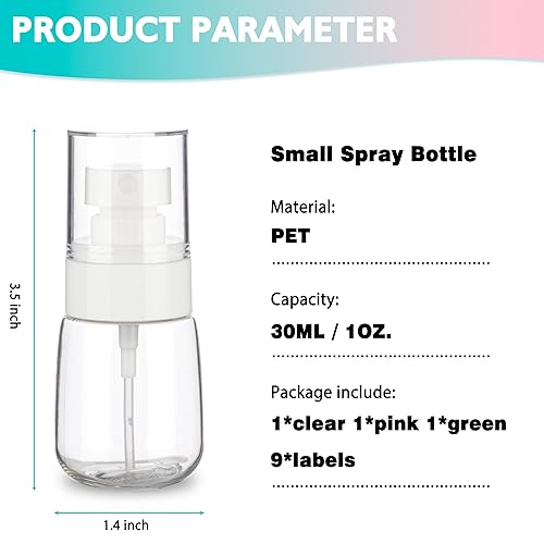 Miniatura 2 de Paquete de 3 botellas de spray pequeñas de 1 onza1.0 fl oz, mini botellas de spray de plástico, botella de spray de viaje con niebla fina, pequeñas