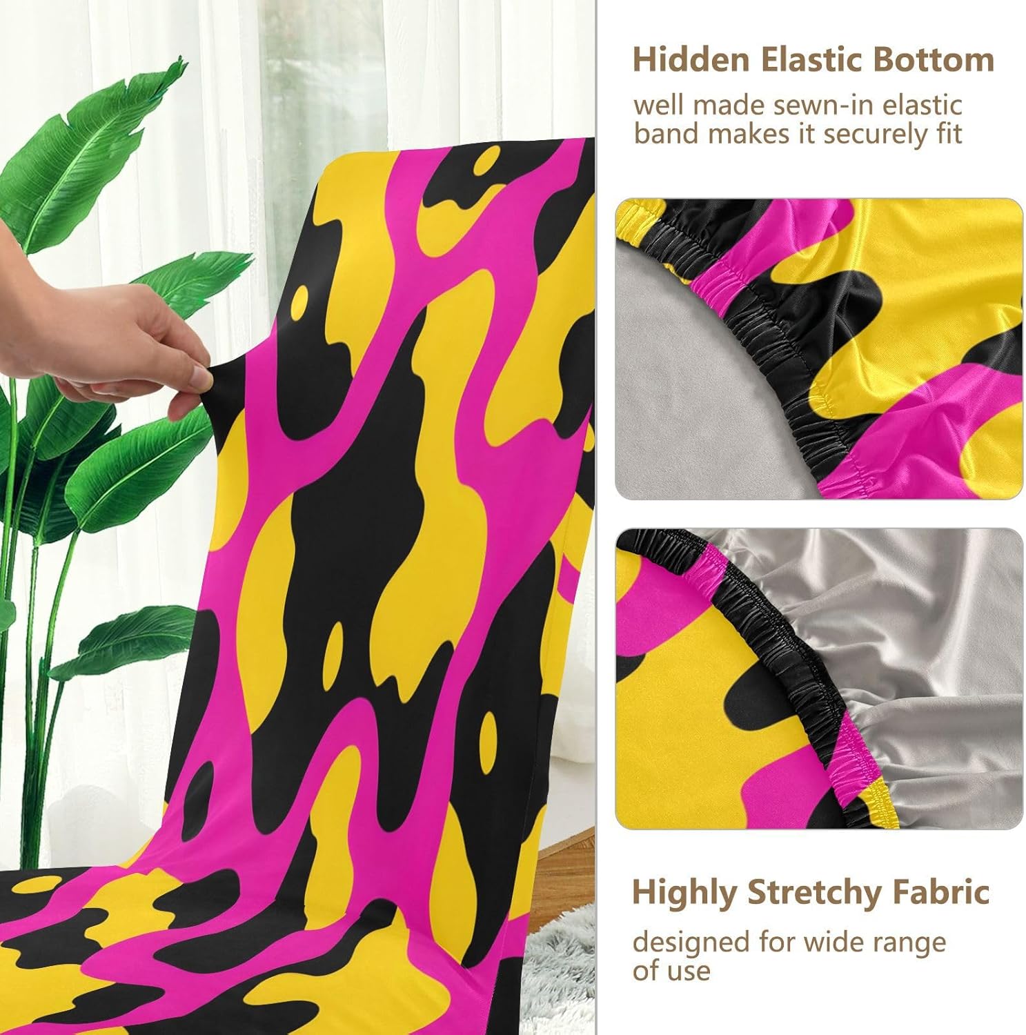 ALAZA Chair Covers for Dining Room, Pink Yellow Cow Pattern Stretch Chair Cover Sets Chair Protector Removable Washable for Ktichen Restaurant Hotel