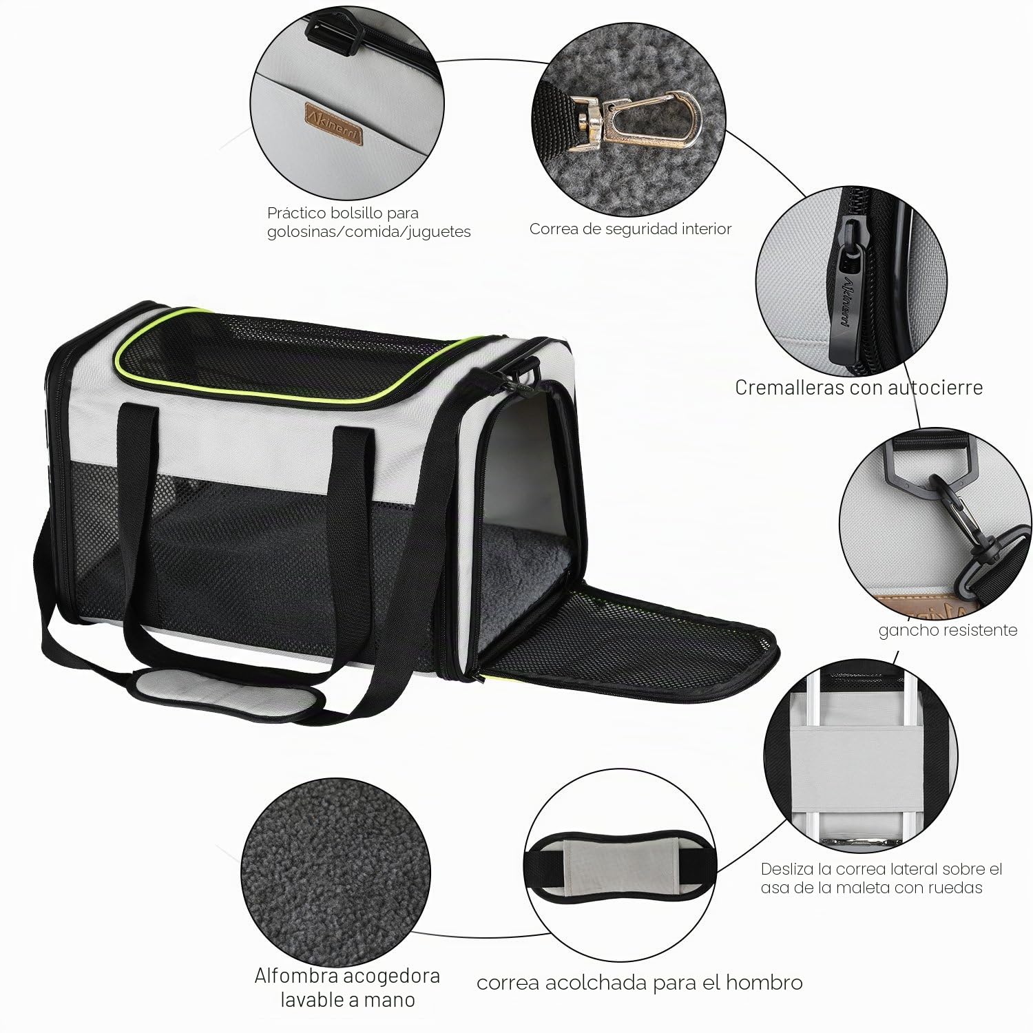 Akinerri Airline Aprobado para Transportar Mascotas, Suave Cara Plegable para Mascotas de Viaje para Cachorros y Gatos medianos