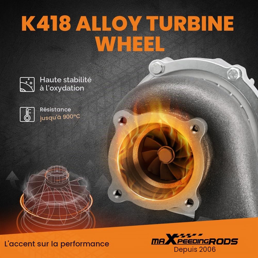 maXpeedingrods GT30 GT3037 GT3076 Turbo Universel，Turbo Voiture Flange 4Bolt 500HP Universel 0.82 A/R.Turbocompresser Refroidissement à l'Eau pour tous les moteurs 4/6 cyl 2.5L-3.0L