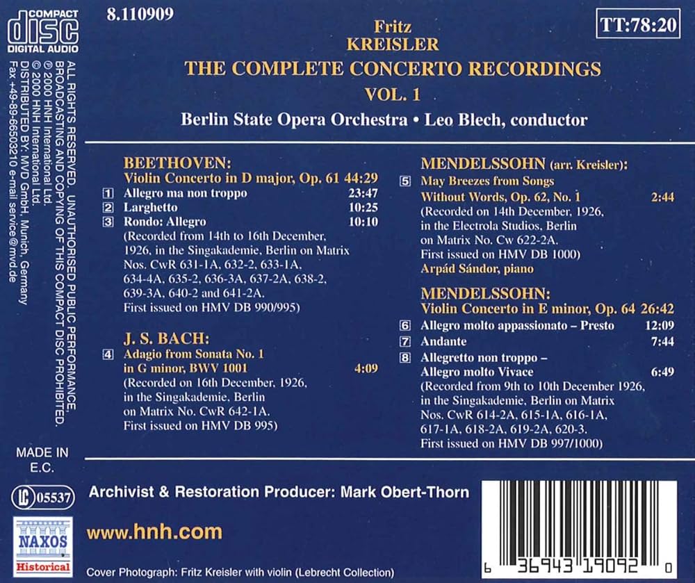 Amazon.com: Fritz Kreisler: The Complete Concerto Recordings