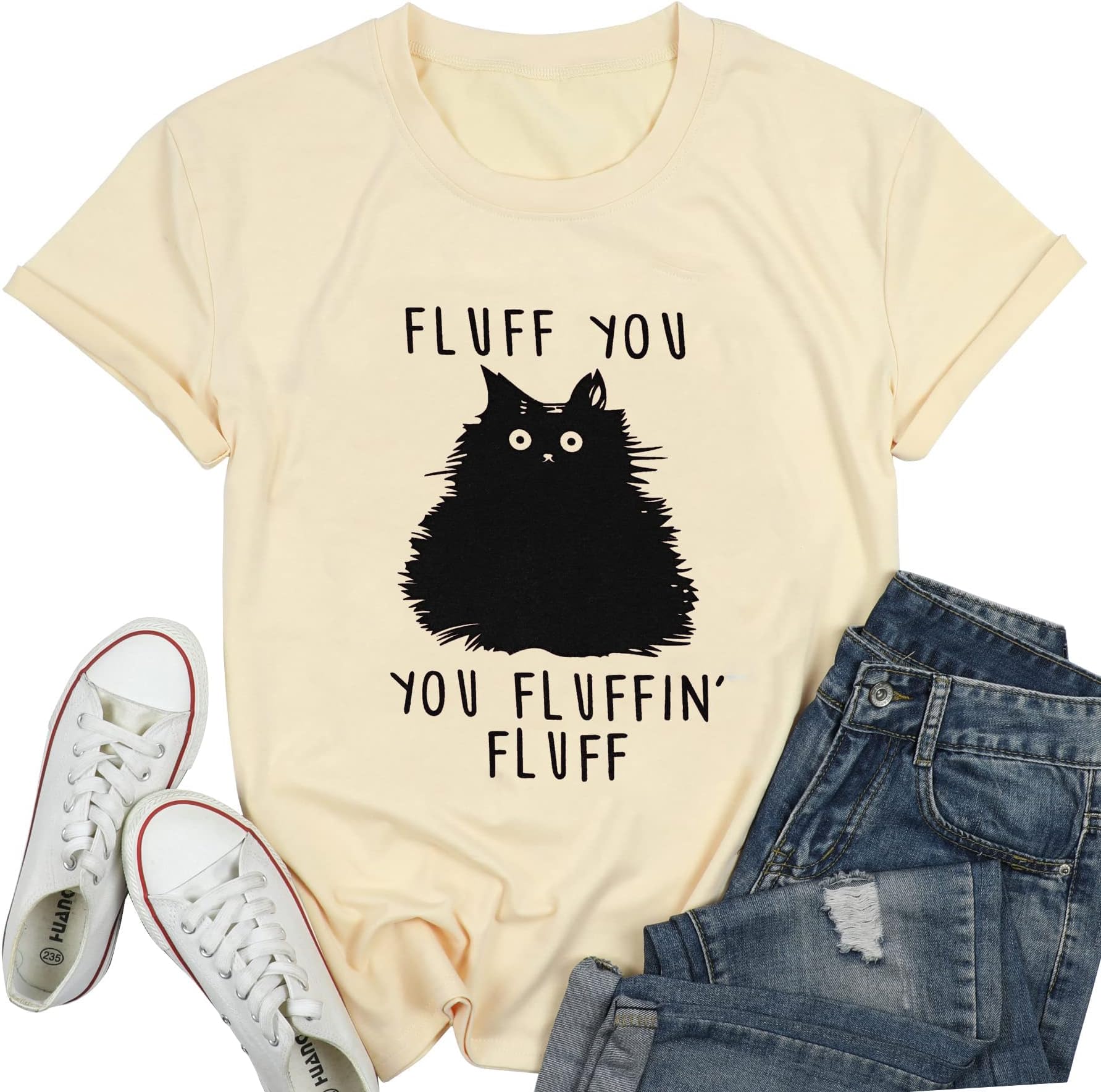 DUTUTFunny Cat Shirt for Women Cat Mama Sarcastic T-Shirt Cat Lover Gift Tees Tops, Light Yellow, XXL
