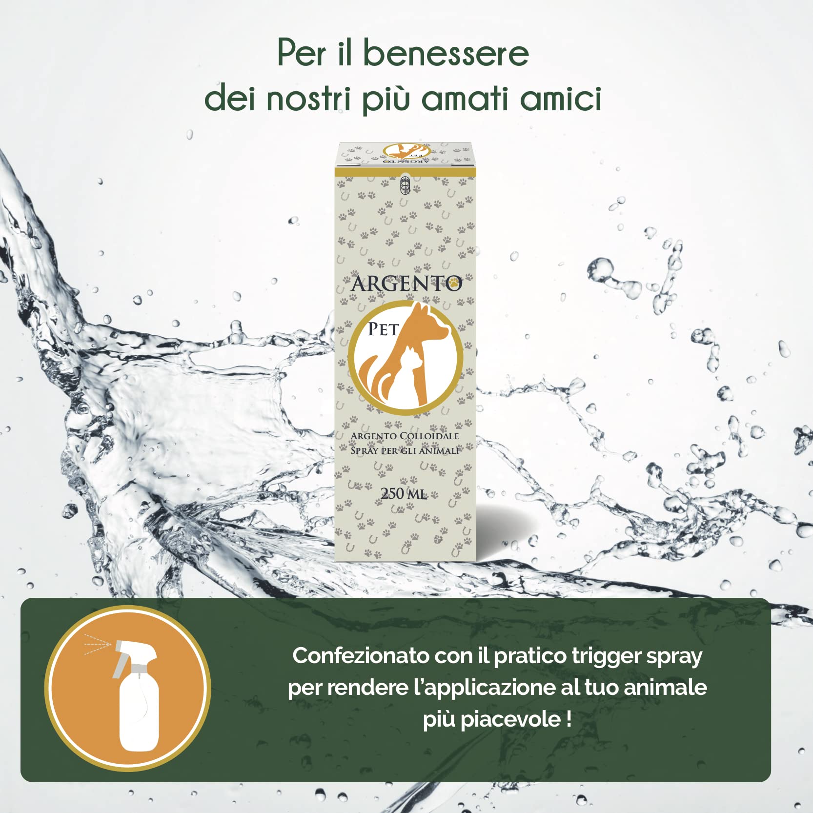 SEB - ARGENTO PET SPRAY - PER ANIMALI. Argento colloidale ionico 40ppm con trigger spray per un'applicazione facile e pratica
