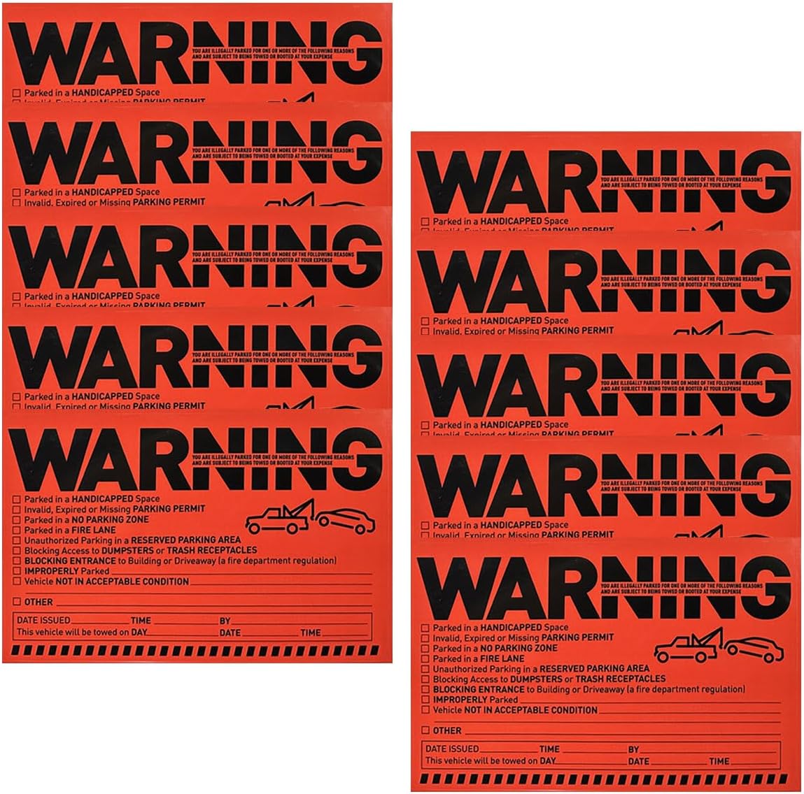 Parking Violation Sticker Decal, Adhesive Car Window Fluorescent Labels, Private Warning Tow Stickers, Universal Vehicle Parking Violation Notice Tag for Most Vehicles(10PCS)