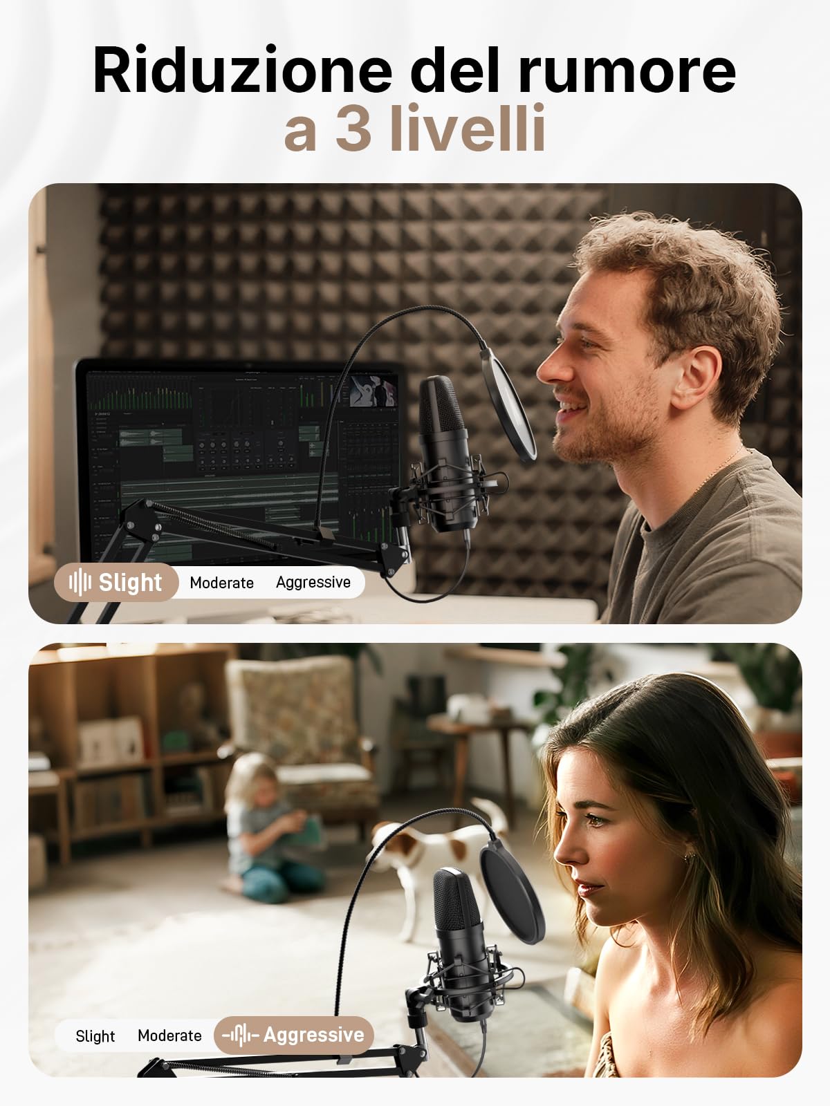 MAONO Microfono a condensatore XLR/USB: 192 kHz/24 bit PC Plug & Play Kit microfono Podcast in metallo con software, chipset audio professionale per registrazione, studio, voce, YouTube A04 Gen2