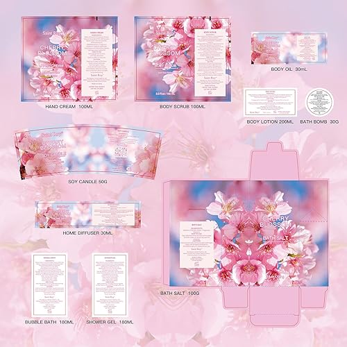 Miniatura 7 de Juego de regalo de baño y cuerpo, cesta de regalo de lujo para spa en casa, kit de spa de flor de cerezo para mujeres, cesta de baño, regalos de
