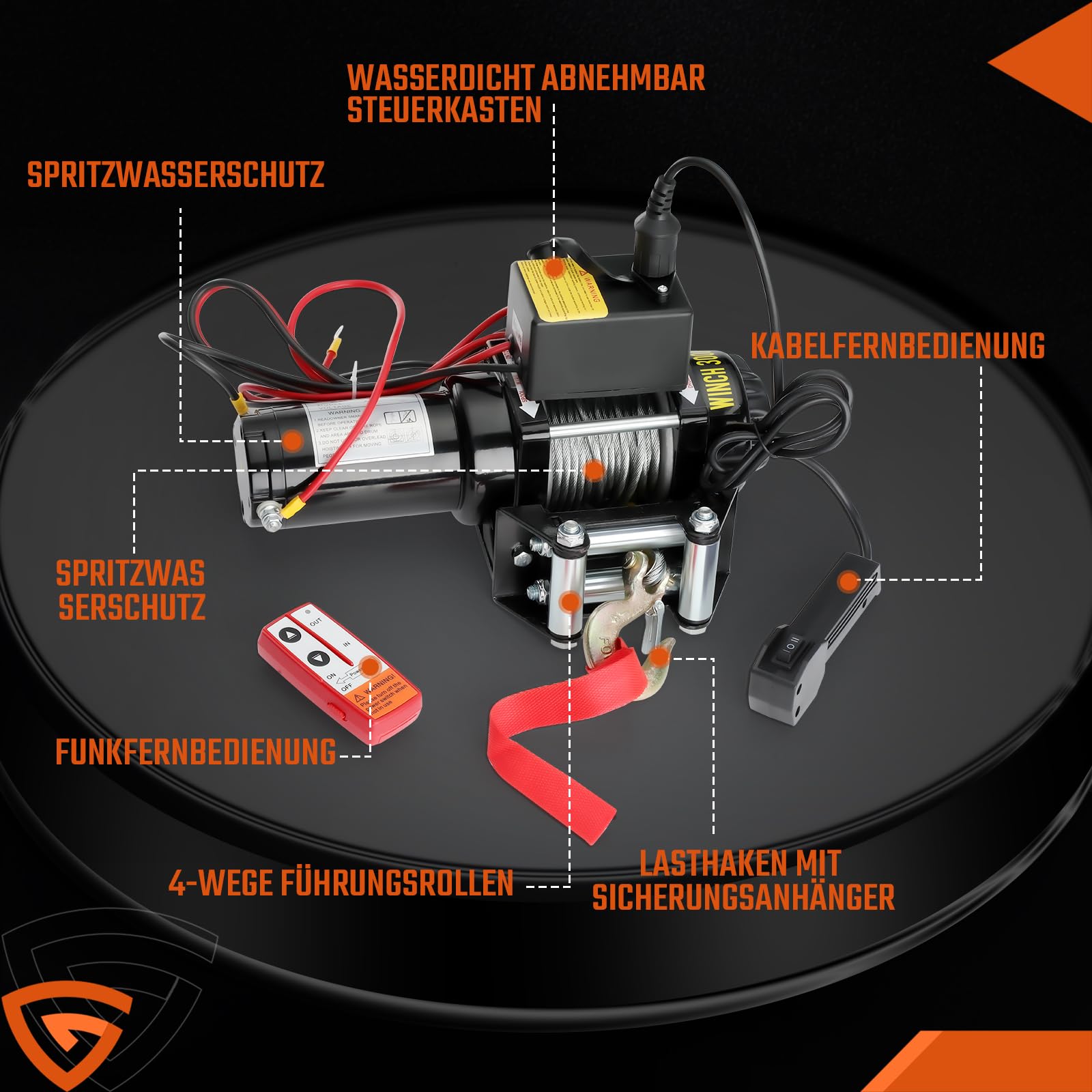 Elektrische seilwinde 12V 1360 kg / 3000lbs, Motorwinde Seilzug Elektrowinde 1kW Motor, mit Stahlseil, Funk & Kabel Fernbedienung, Wasserdicht, Seilfenster, für SUV, Offroad, LKW, Anhänger