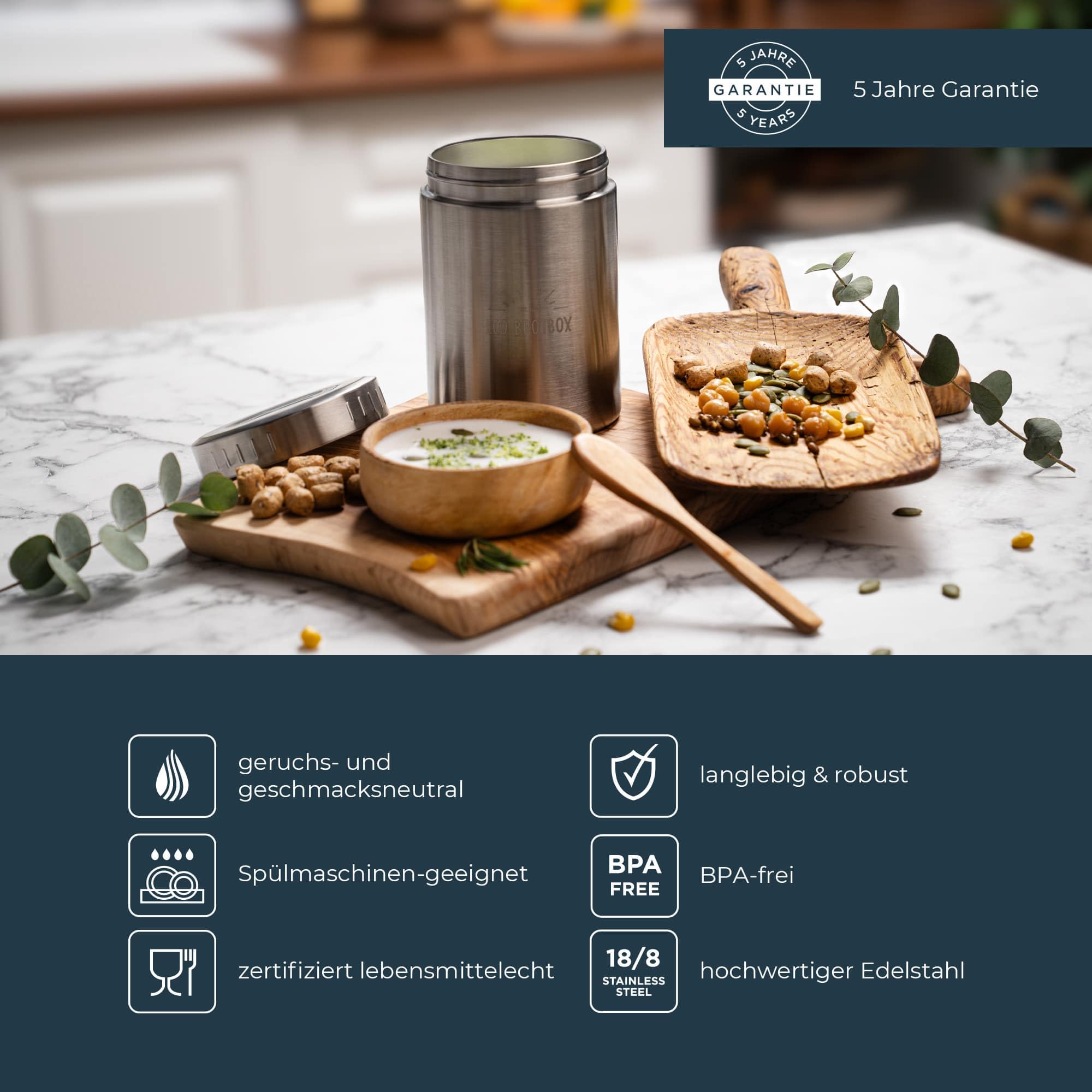 BO+| Thermobehälter für Essen BPA frei - Warmhaltebehälter aus Edelstahl auslaufsicher - Wärmebehälter für Speisen - Lunchbox Thermo 0,5L
