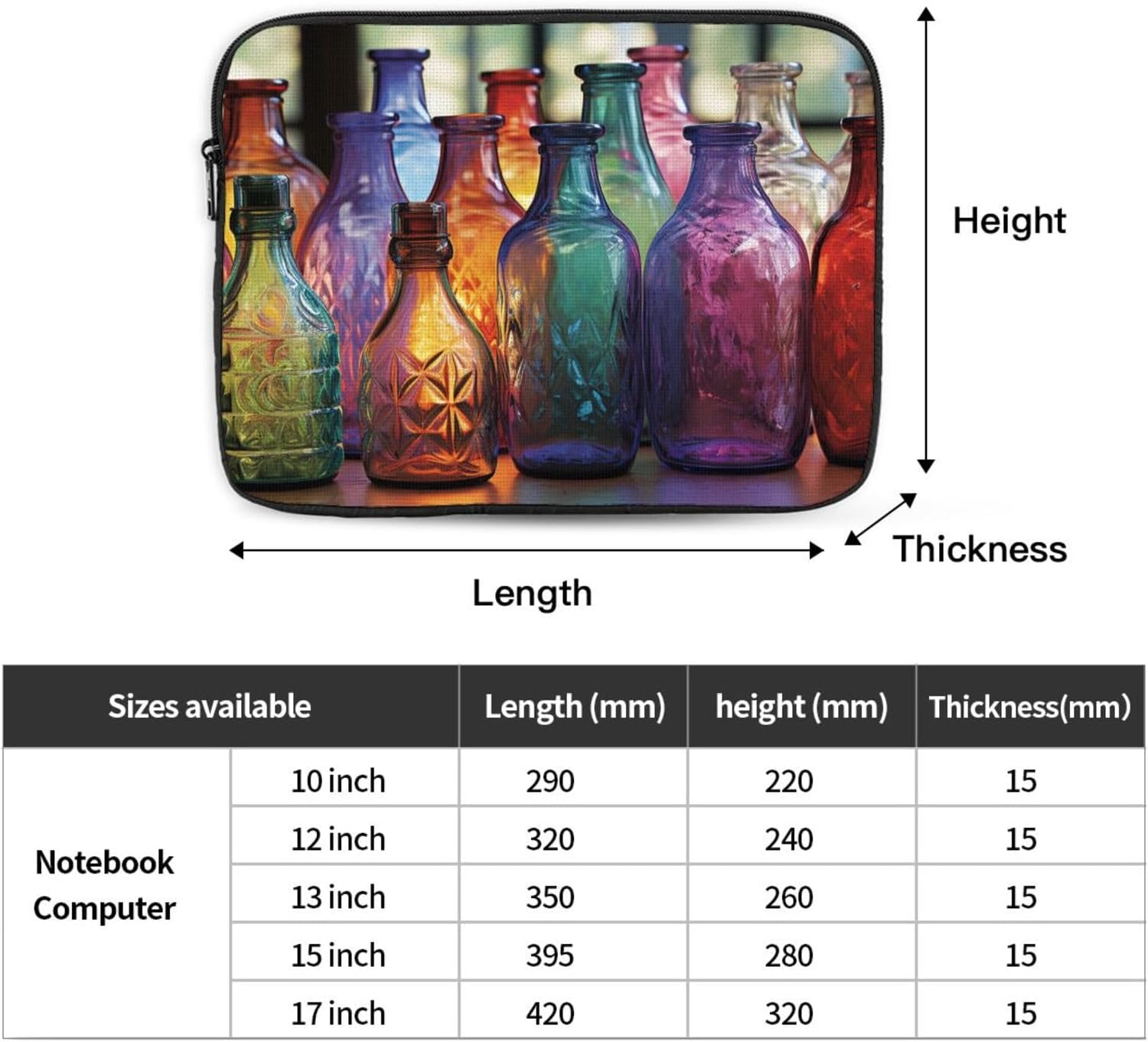 Colorful Glass Bottle Laptop Sleeve Bag 10 Inch Waterproof Shockproof Laptop Case Bag Lightweight Tablet Travel Cover Computer Skin Bag Tablet Carrying Case image 4