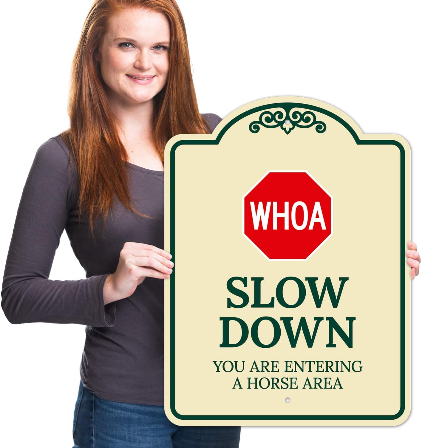 Whoa Slow Down You are Entering A Horse Area Décor Sign, Green Light, 18x24 Inches, ACM, Fade Resistant, Made in USA