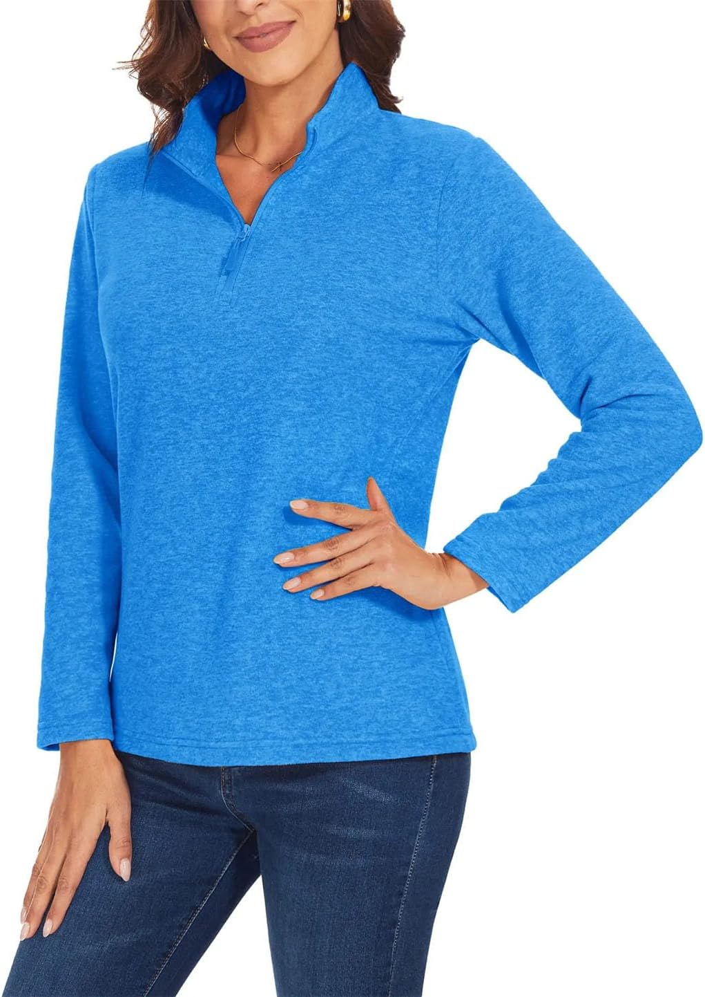 Fleece 1/4 Zip Sweatshirts Womens Turtleneck Long Sleeve Pullover Spring Autumn Casual Running Workout Tops