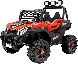 Bang Toys - UTV Elétrico Infantil Volt-4 12V - com Luzes de LED, Sons, Entrada USB/MP3, Bluetooth, Suspensão e Controle Remoto - Suporta até 30kg - Cor Vermelho