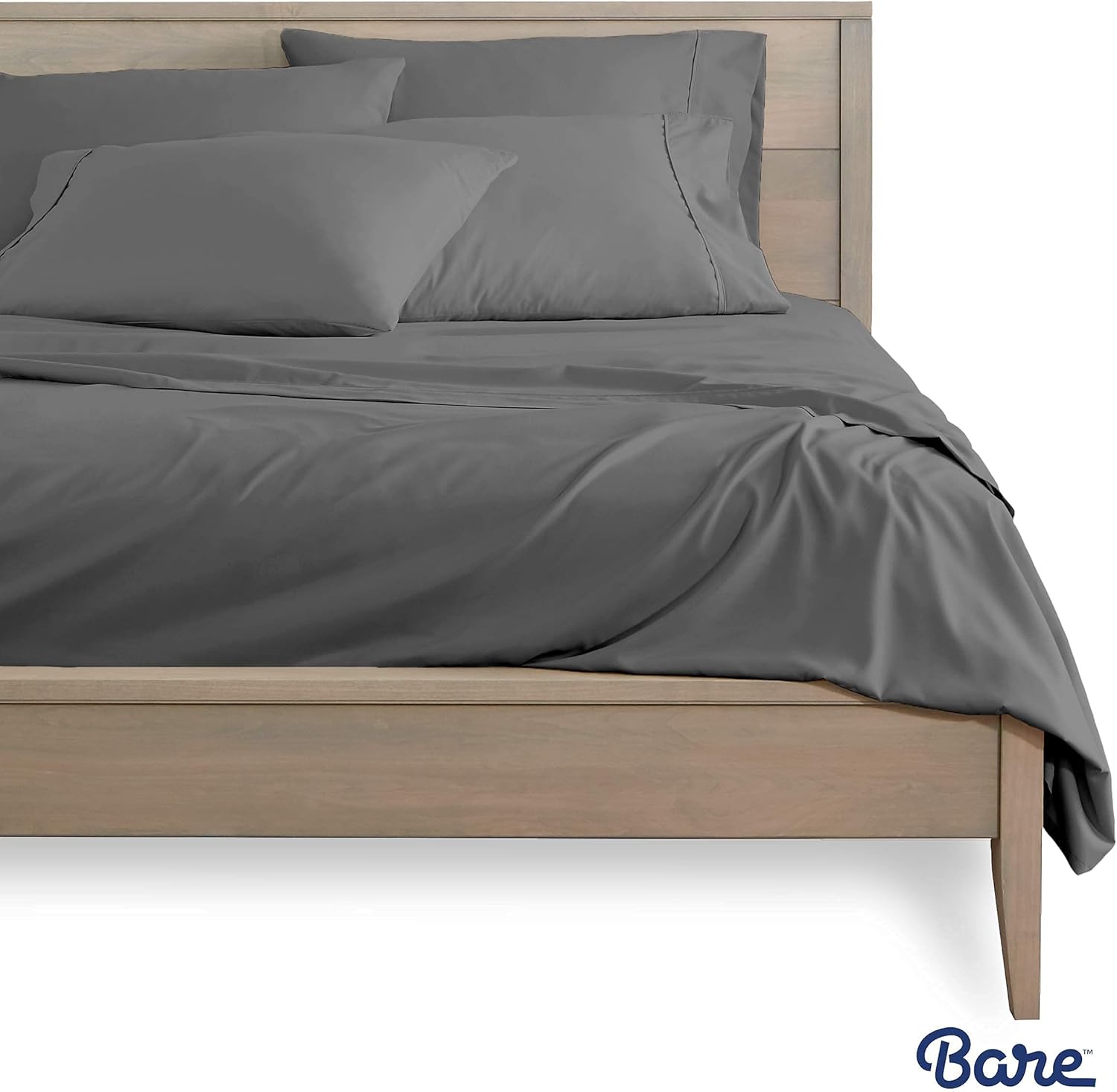 Bare Home Bedding Bundle - 6 Piece Microfiber Sheet Set with 4 Pillowcases (Split California King, Grey)