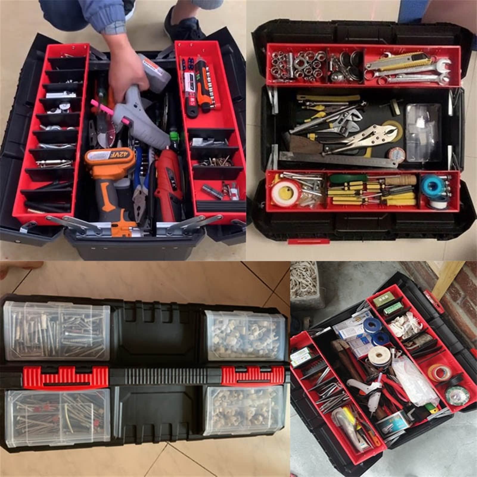 Cassetta degli attrezzi portatile Cassetta portautensili for attrezzi Cassetta portautensili multifunzione for la casa Cassetta portautensili pieghevole a doppia conchiglia Organizzatore di Parti