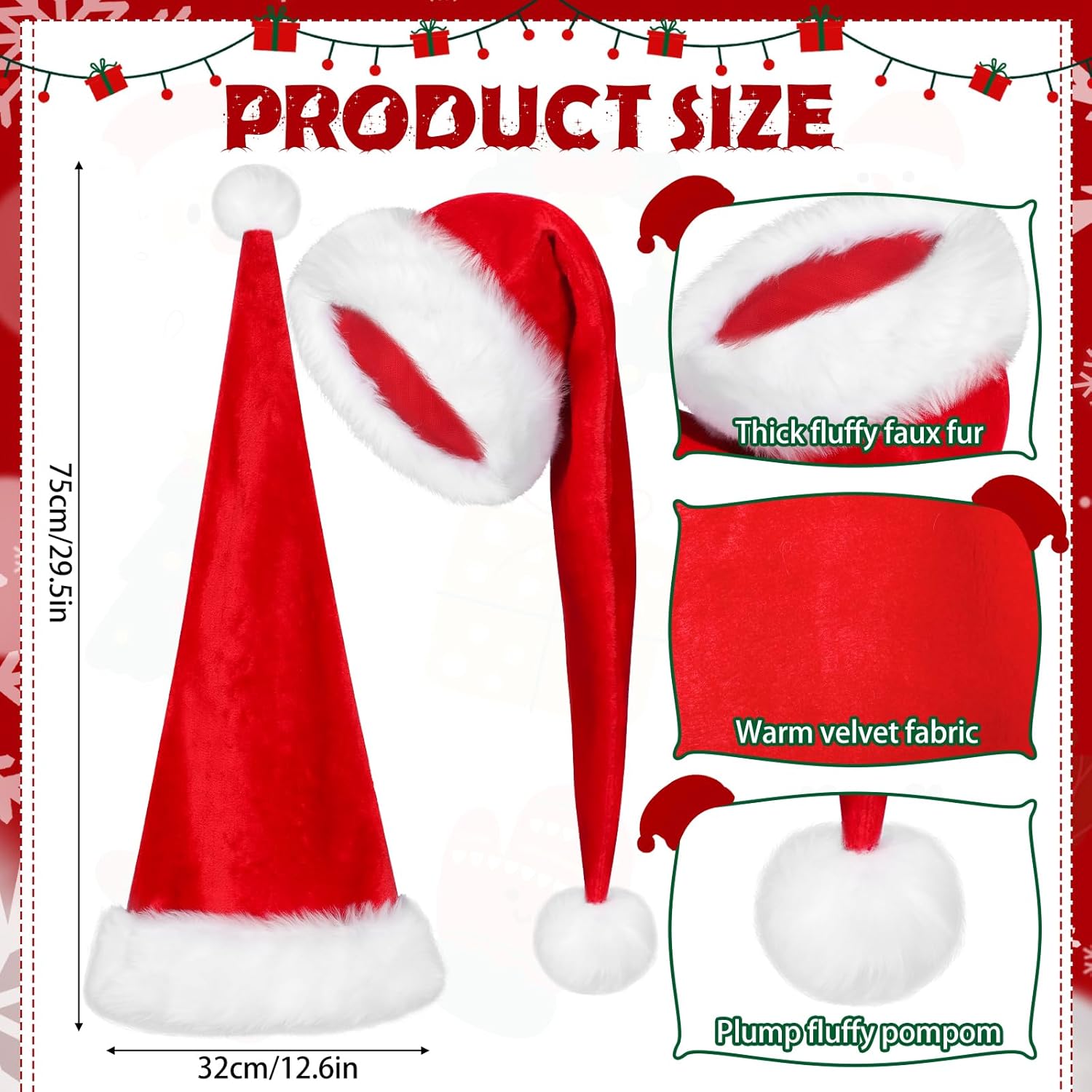Suhine 4 Pcs Long Santa Hats Christmas Adults Funny Plush Hats for Women Xmas Party Decor, 4 Colors