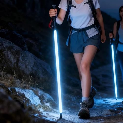 Miniatura 6 de Bastón de senderismo LED, aluminio de aviación, 39.4 in, recargable tipo C, IP55 impermeable, luz blanca con modo SOS, mango ergonómico de EVA, para
