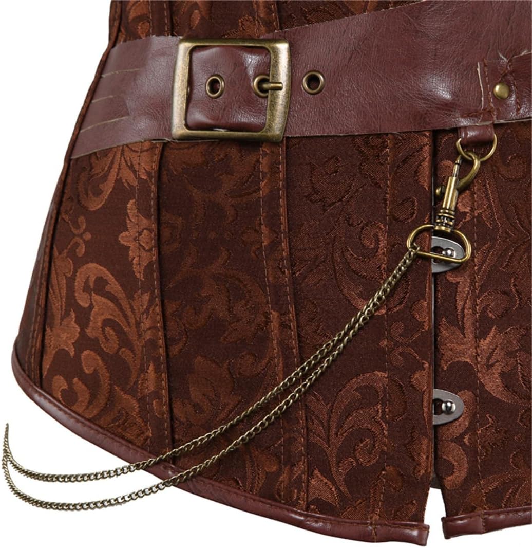 Grebrafan Brown Leather Steampunk Corset Bustier Plus Size