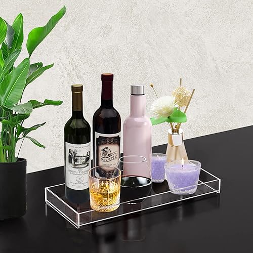 Miniatura 4 de Paquete de 2 bandejas acrílicas, bandeja de tocador de 11.2 x 5.9 pulgadas, bandeja de baño acrílica para mostrador, bandeja transparente para taza,