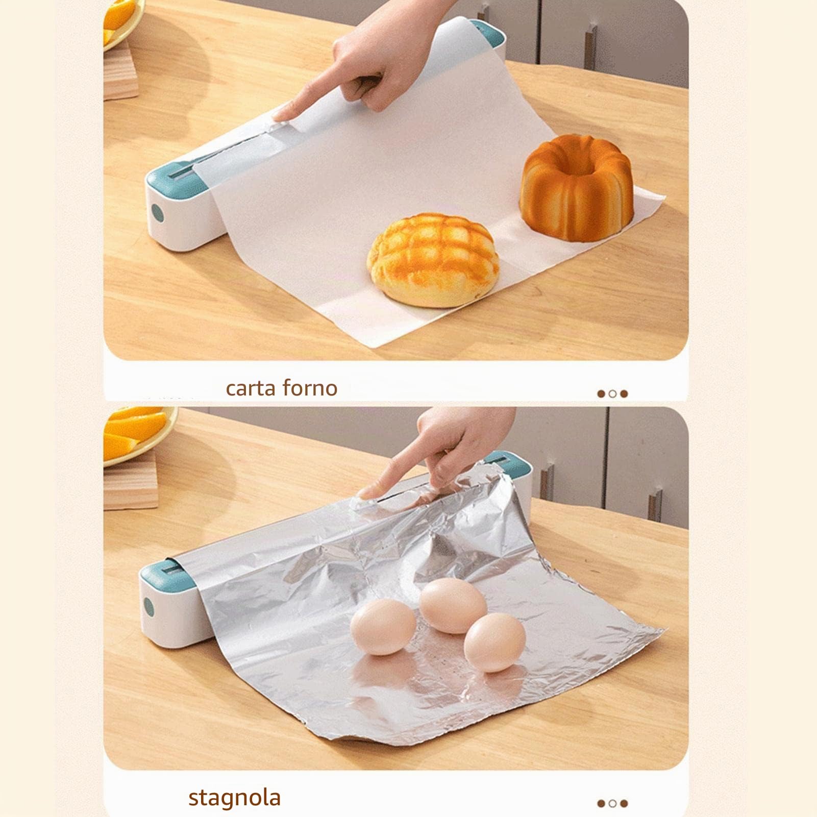 Distributore Di Pellicola Alimentare E Carta In Alluminio Con Taglierina, Dispenser Regolabile Da 15 A 30 Cm, Senza Plastica, Senza PVC, 3 Pezzi