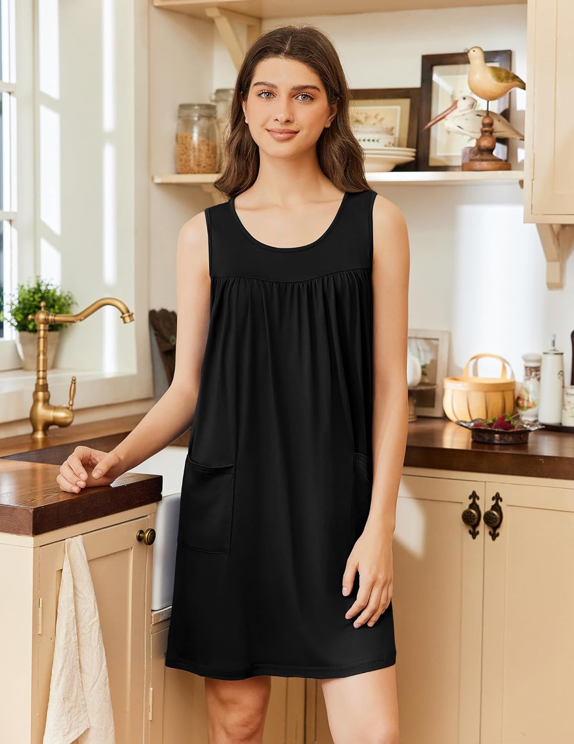 Ekouaer Nightgowns for Women Tank Sleep Shirts Sleeveless Sleep Dress with Pockets Wide Strap Nightshirts - Image 2