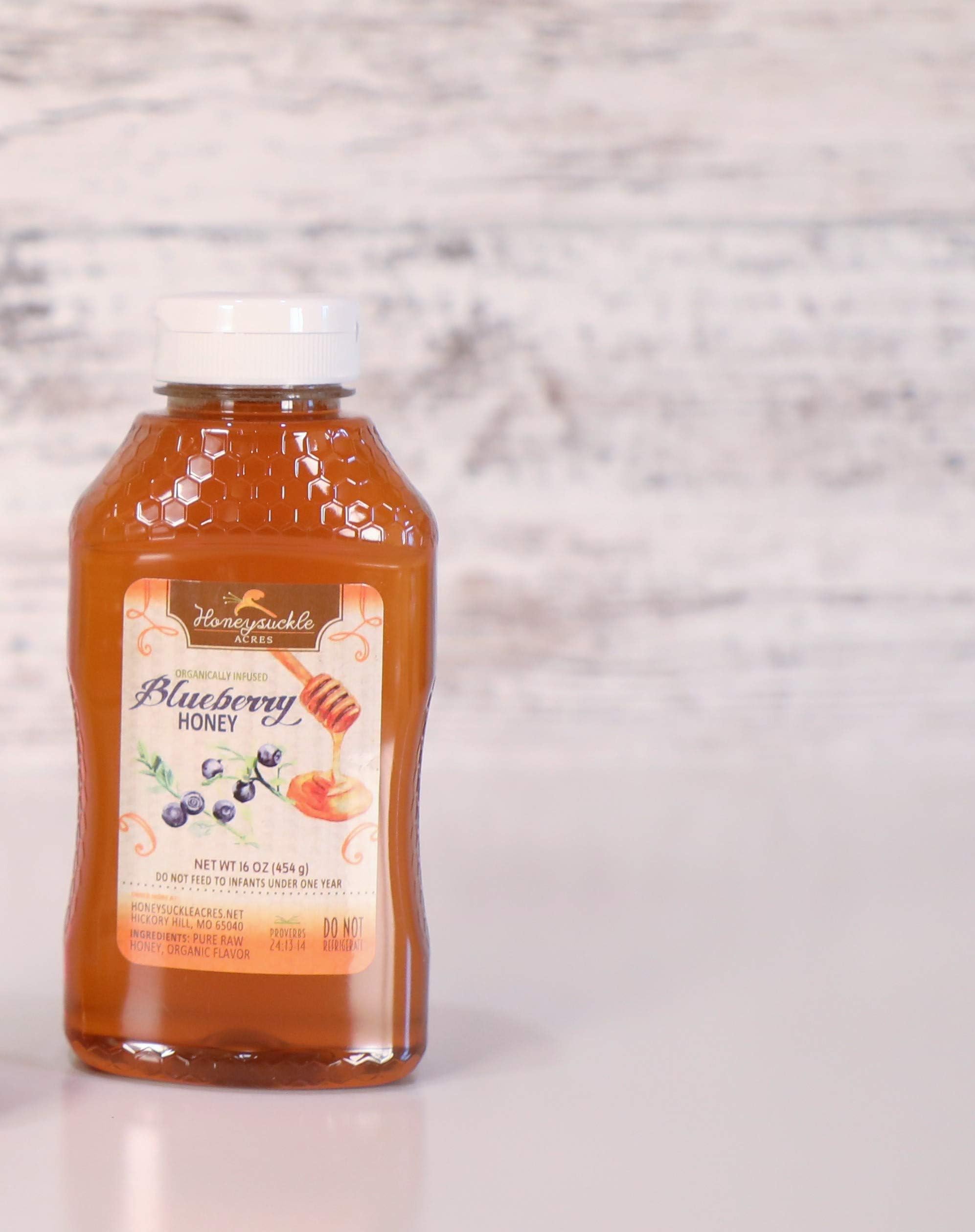 Blueberry Honey - Organically Flavored Raw Honey - Squeeze Bottle (Net Wt 12 oz) - NEW Size