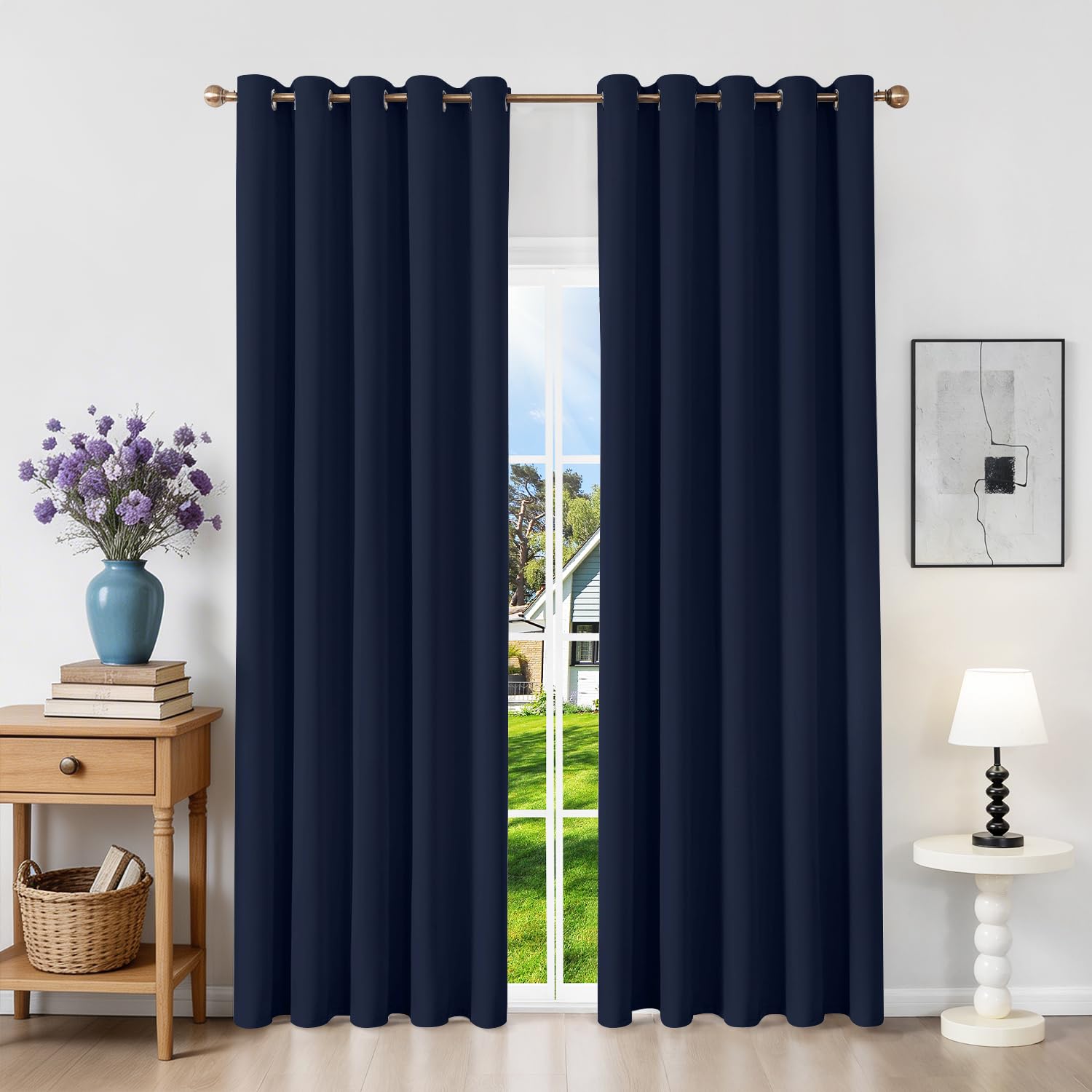 Runyéla Blackout Curtains for Bedroom Eyelet 72 x 54 Inch Drop Thermal Black Out Curtain for Living Room 2 Panels, Navy Blue